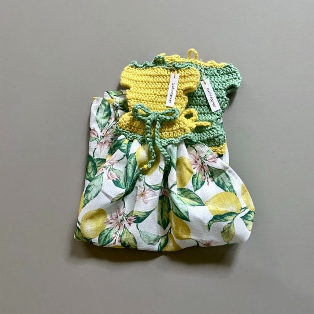Crochet Hanging Tea Towel, Handmade Farmhouse Decor, Dress shape towels